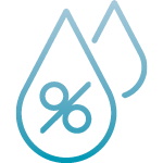 Piktogramm von zwei Wassertropfen als Symbol für eine konstante Luftfeuchtigkeit in Innenräumen.