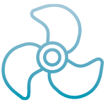 Piktogramm eines Ventilators als Symbol für eine permanente Luftwechselrate, um CO2-Werte in Räumen gering zu halten.