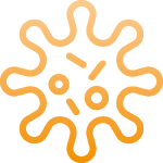 Piktogramm eines Virus als Symbol für die Reduktion von Schadstoffen und Krankheitserregern durch verbesserte Raumluft.