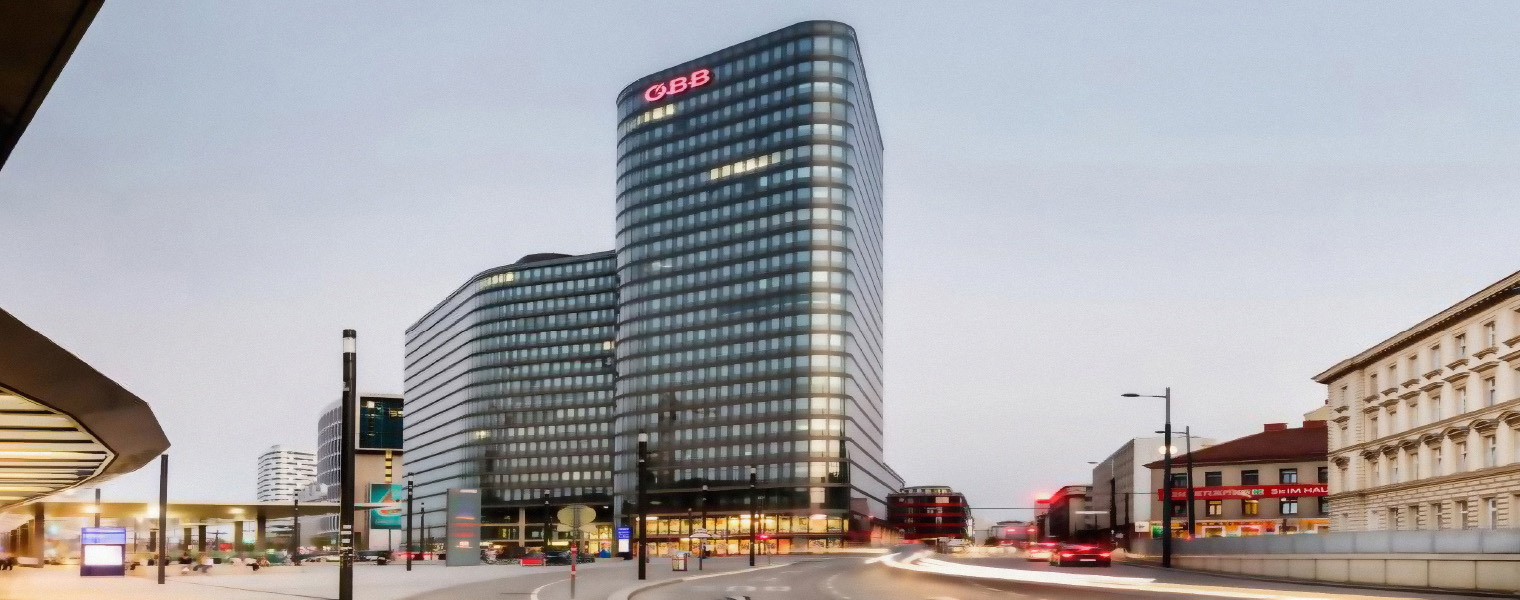 Außenaufnahme des Gebäudes der ÖBB-Unternehmenszentrale in Wien